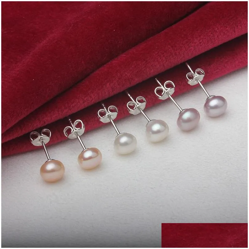 Stud 2021 Trendy 925 Sier Jewelry Natural Freshwater Pearl Earrings With S925 Printed Women Girls Elegant Pearls Wholesale Drop Deliv Dhhul