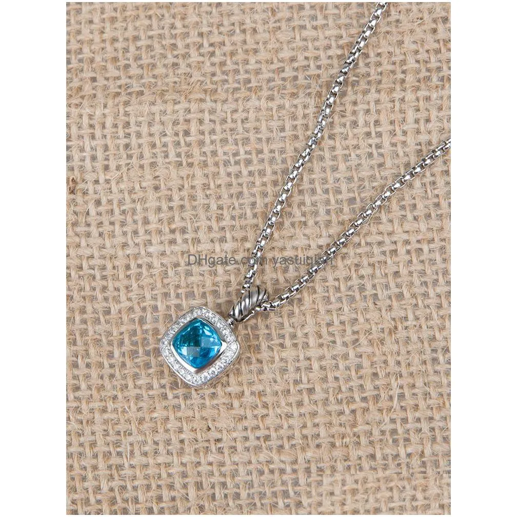 Pendant Necklaces Necklace Men Women Designer Blue Topaz Petite Vintage Hip Hop Chain Pendants Charm Crystal Jewelry Drop Delivery Dhygh