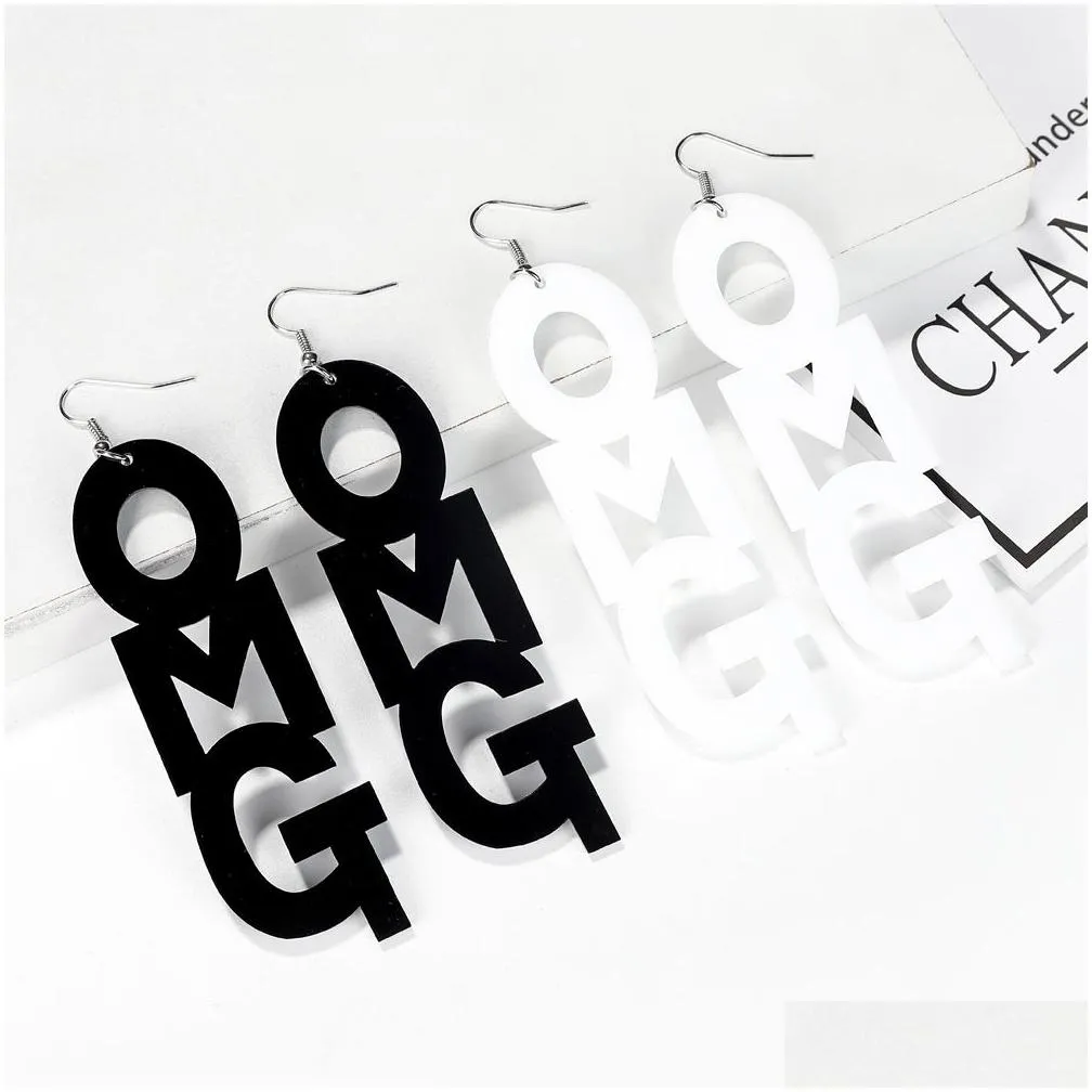 Stud Creative Geometric Letters Charms Acrylic Acetic Acid Sheet Ear Vintage Omg Statement Long Drop Earrings For Delivery Jewelry Dhjom