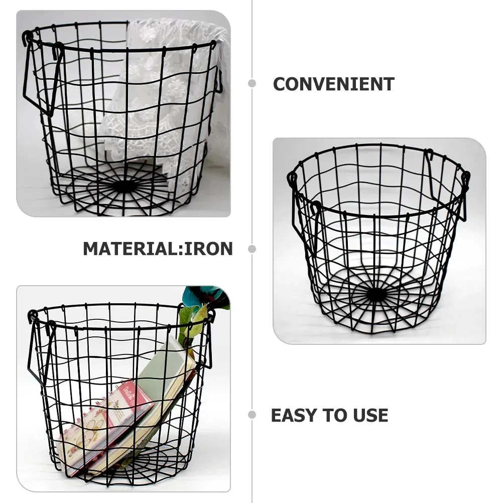 Baskets Black Metal Basket Dirty Clothes Holder Wire Clothing Household Storage Bedroom Iron Sundries Organizer Multifunction