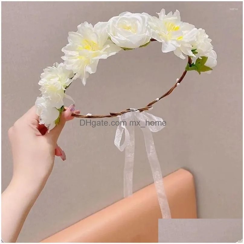 Hair Accessories Bride Flower Crown Hairband Rope Wedding Floral Headband Garland Girl Wreath Elastic Party Cosplay Headpiece Drop D Dh7Fp