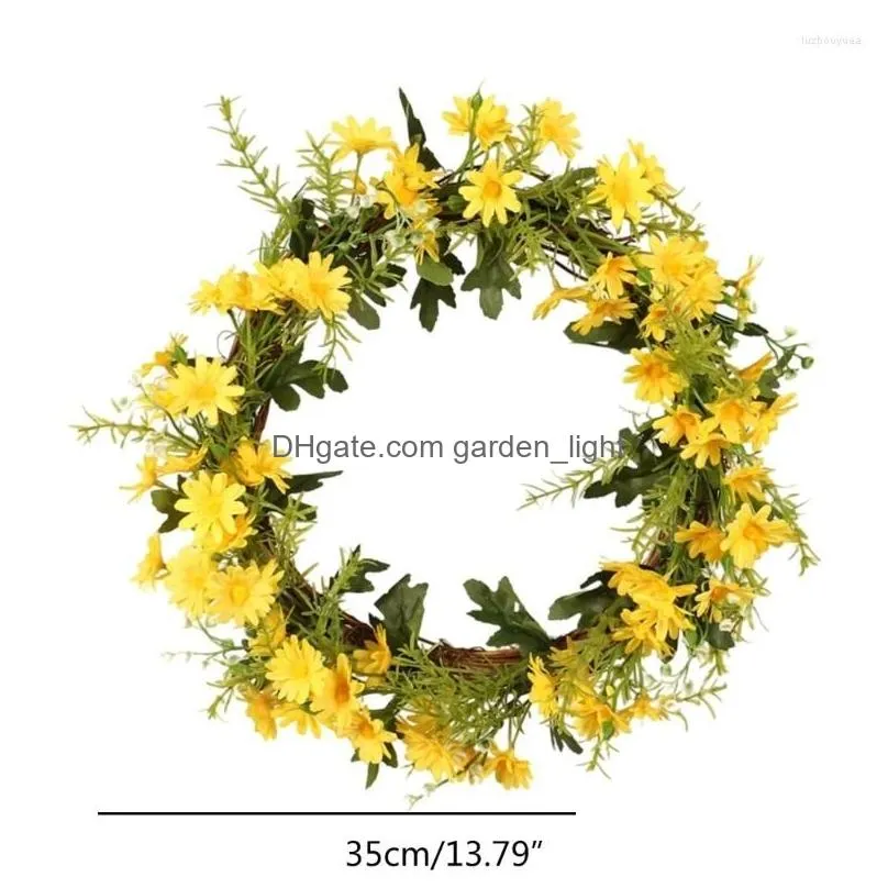 Decorative Flowers Wreaths Artificial Daisys Flower Wreath 45Cm Door With Green Leaf Christmas Festival For Front Wedding Drop Deli Dhvsl