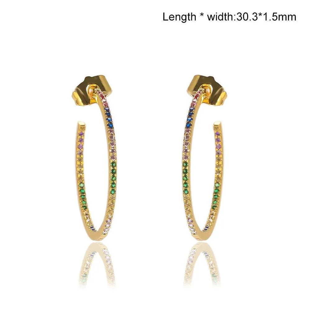 Stud Isang Selling Rainbow Color Cz Stone Hoop Earring 18K Gold High Quality Cubic Zirconia Diamond With Jewelry Box Drop Delivery Ea Dhc3K