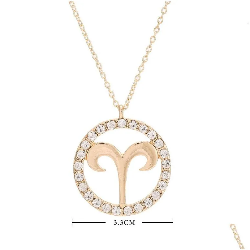 Pendant Necklaces New 18K Gold Zodiac Sign Round Necklace Aries Gemini Libra 12 Constellation Classic Diamond Jewelry Drop Delivery Pe Dhcw8