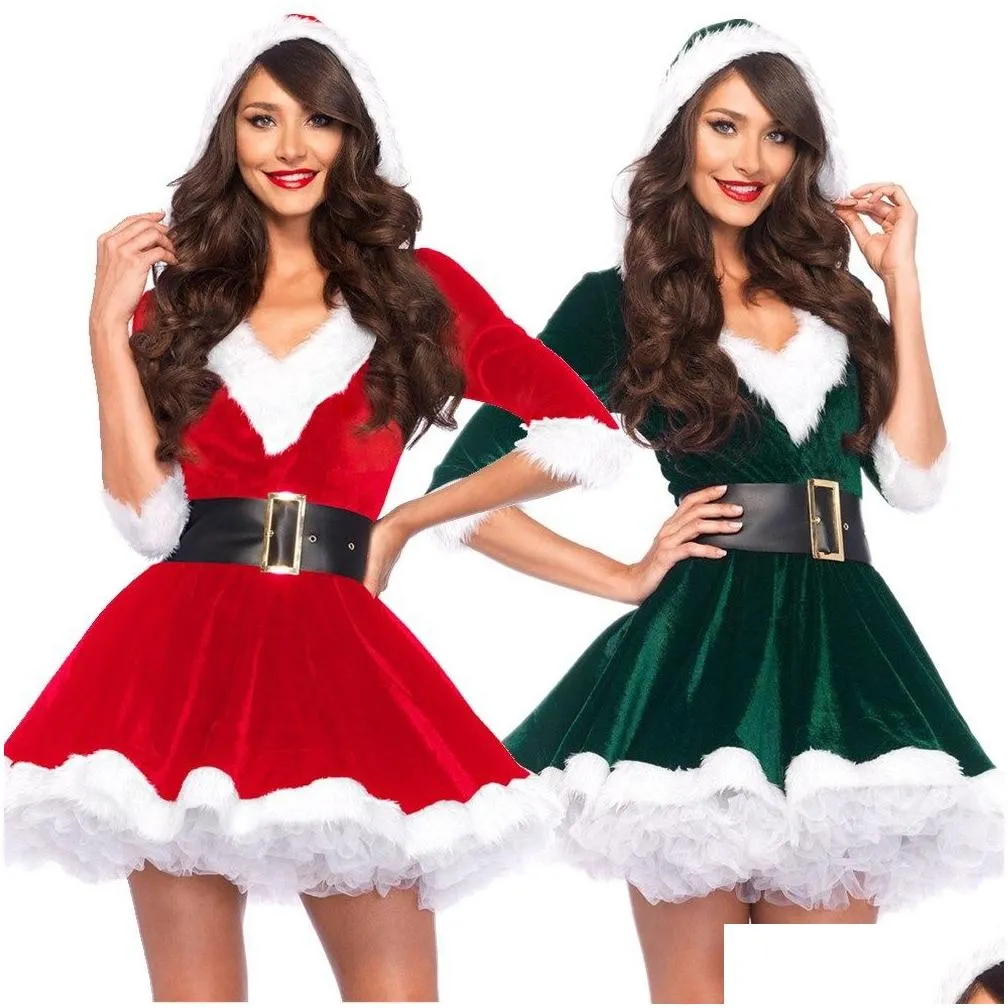 Theme Costume Womens Christmas Costumes Dress Belt Performance Dresses Cosplay Up Festival Clothing Set Drop Delivery Apparel Dhupx