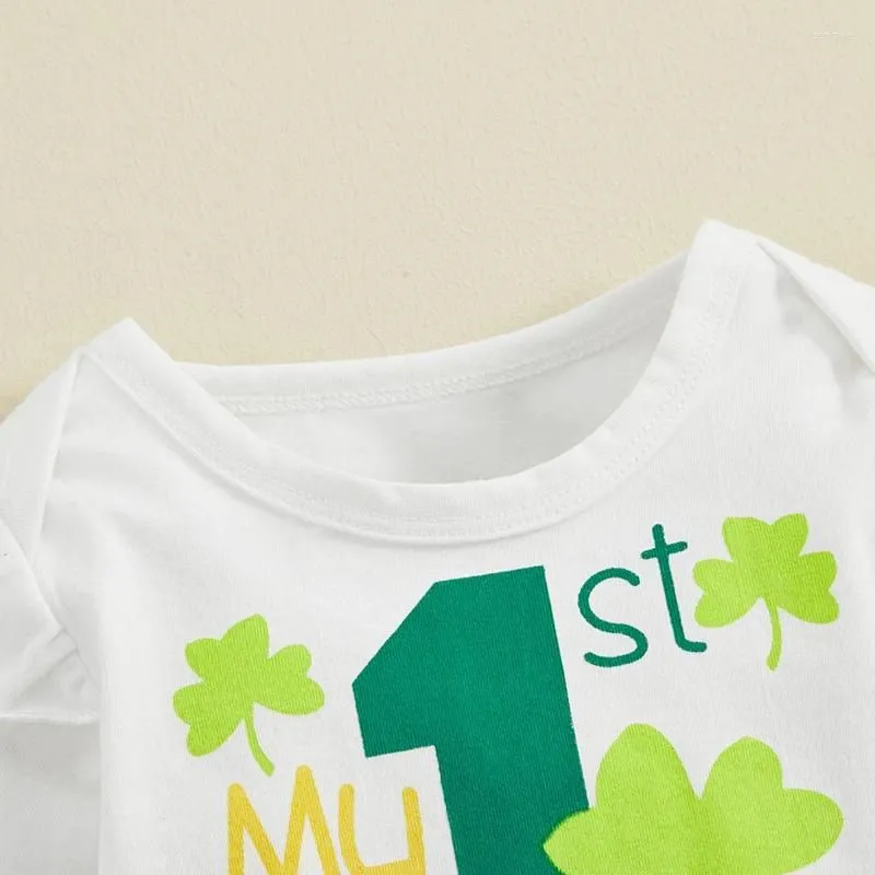 Clothing Sets Born Infant Baby Girls St Patrick S Day Long Sleeve Romper Clover Printing Flared Pants Headband Outfits Set