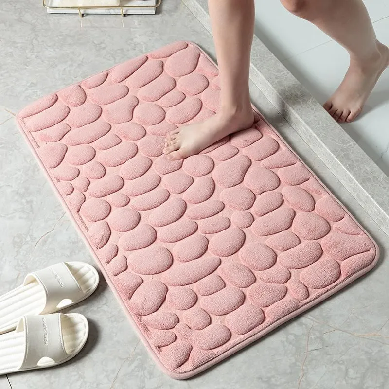 Mats Thicken Rebound Bathroom Bath Mat Memory Foam Toilet Rugs Antiskid Bathtub Side Wash Basin Floor Carpets Embossing Stones Print