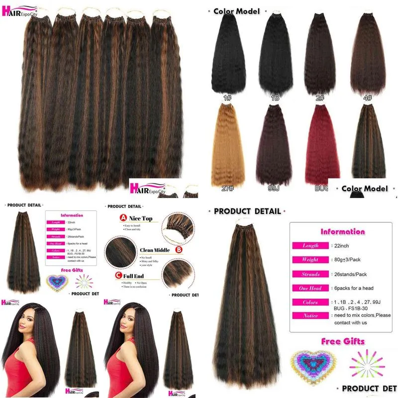 20 Inch Kinky Straight Crochet Hair Pre Looped Natural Synthetic Braid Ombre Braiding Extensions Expo City 2206105221711