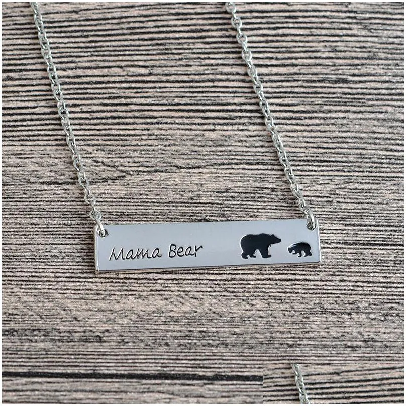 Pendant Necklaces Personality Mama Bear Bar Jewellry With One Two Three Little Bears Engraved Simple Chain For Drop Delivery Jewelry P Dhyew