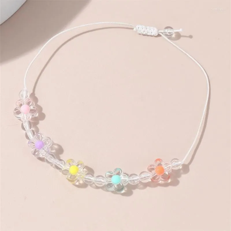 Anklets Transprant Flower Pendant For Women Creative Summer Fashion Vacation Jewelry Adjustable Lace Up Beaded Leg Bracelet