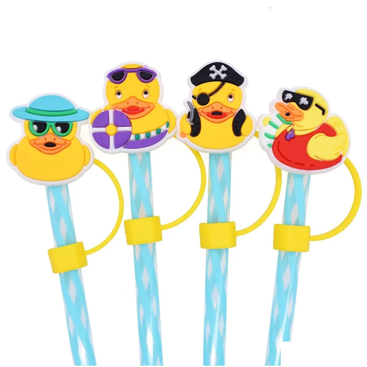 cartoon little yellow duck straw cap silicone straw dust plug universal 10mm cute milk tea straw buckle