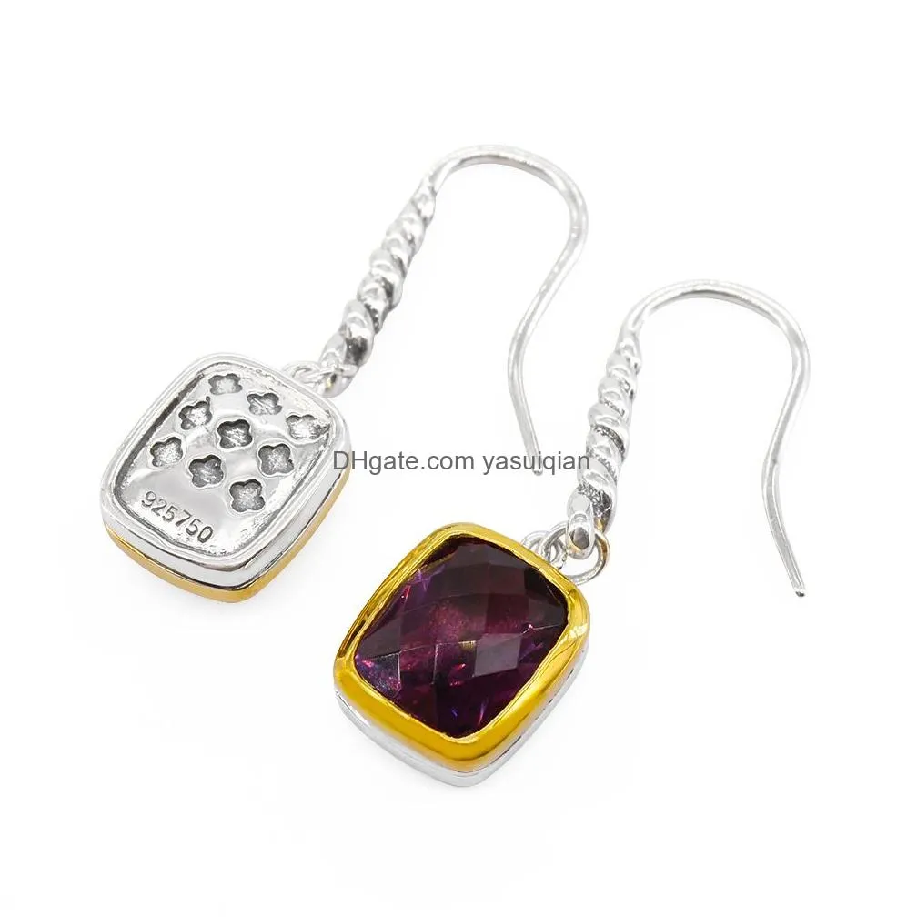 Dangle & Chandelier Earings Gold Plated 925 Sier Jewelry 8X10Mm Blue Topaz Garnet Amethyst Drop Delivery Earrings Dhwug