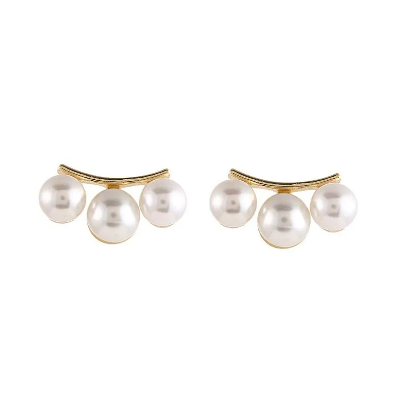 Stud Natural Pearl 925 Sier Earrings Fashion Designer Jewelry 10Mm Three Pearls Earring For Women Wedding Drop Delivery Dhuqp