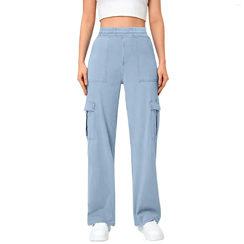 Women`s Pants Y2K Cargo Straight Wide Leg Drawstring Trousers Women Oversize Jogger Kpop High Waisted Breathable Solid Color