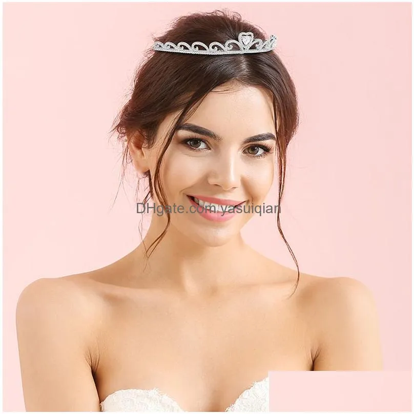 Wedding Hair Jewelry Classic Bridal Crown Love Heart Decoration Crowns Headpiece Gift Accessories Birthday Cake Topper Drop Delivery Dhvpo