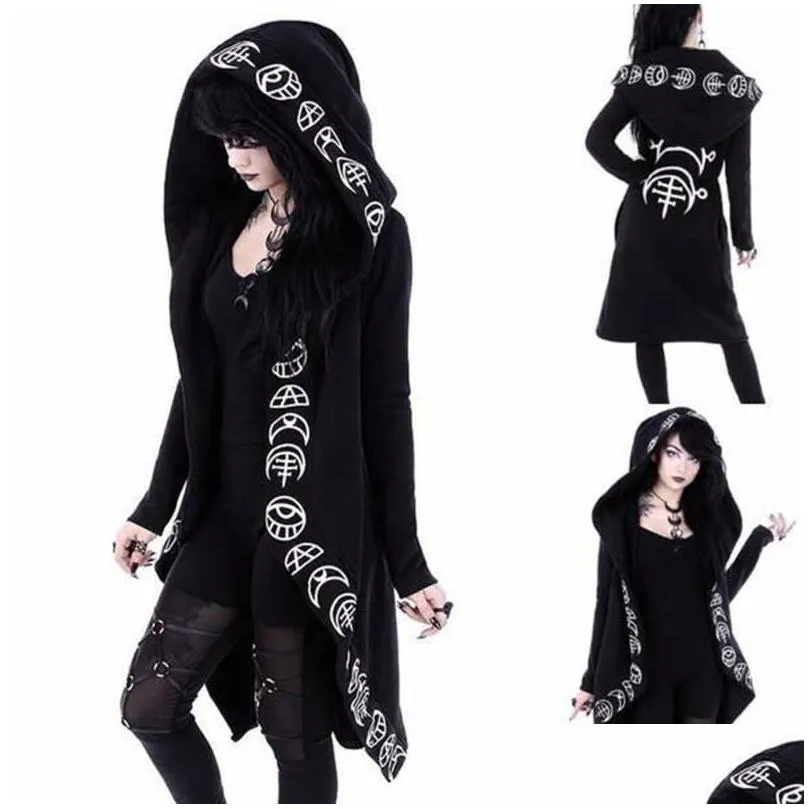 Women`S Jackets Hoodies Women Gothic Punk Style Letters Printed Long Sleeve Plover Ladies Coat Witches Hat Sweatshirts Plus Size Drop Dhevg