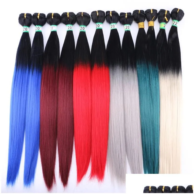 Angie 10-24 inch 100gram/lot Silky straight hair bundles 1/613# Ombre Color Synthetic Hair Extensions for womens 2102163885705