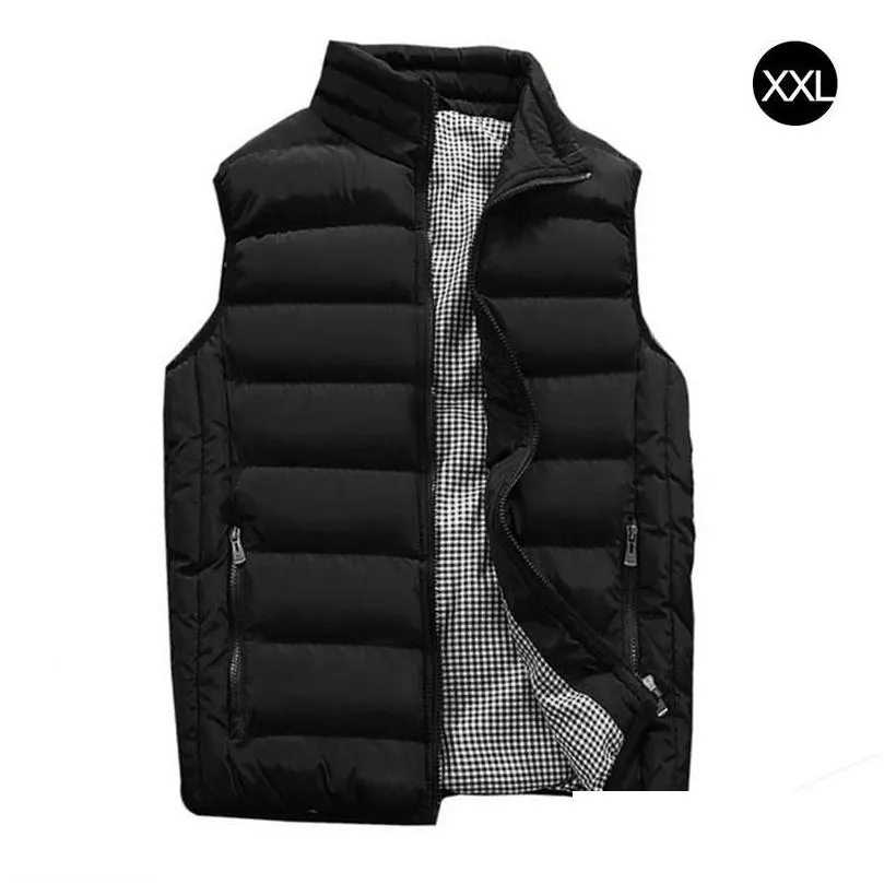 Men`S Vests Mens Casual Vest Jacket Thickened Sleeveless Cotton Padded Warm Anti - Static Breathable Coat For Autumn Winter Red Blue D Dhny6