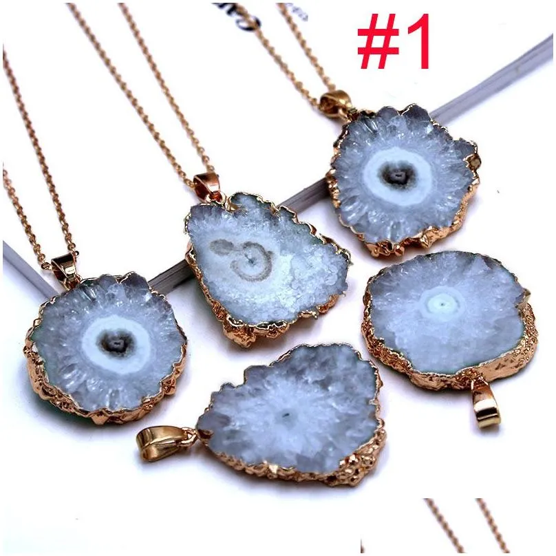 Pendant Necklaces Necklace Jewelry Luxury Natural Crystal Drusy Healing Gemstone Original Sunflower Stone Style Drop Delivery Pendants Dhvya