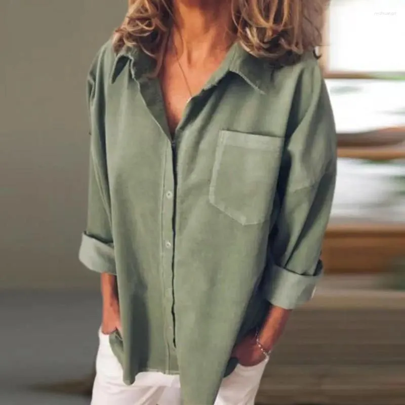Women`s Blouses Commuting Style Shirt Stylish Spring Summer With Lapel Long Sleeve Single Breasted Top Pocket Solid Color