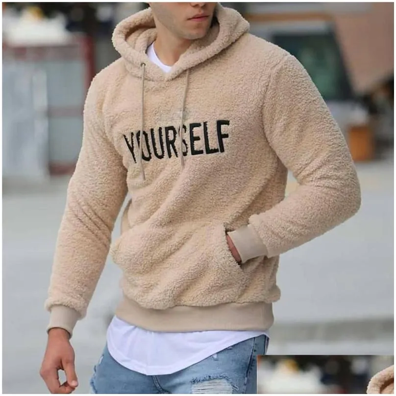 Men`S Sweaters Mens Autumn Winter Men Warm P Fleece Hoodie Sweatshirts Casual Long Sleeve Letter Print Hooded Plover Top With Kangaro Dhcyu