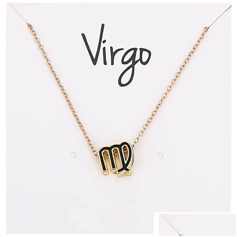 Pendant Necklaces Fashion 12 Constellation Necklace Classic 18K Gold Zodiac Sign Enamel Cross Chain Jewelry With Gift Card Drop Delive Dhv5A