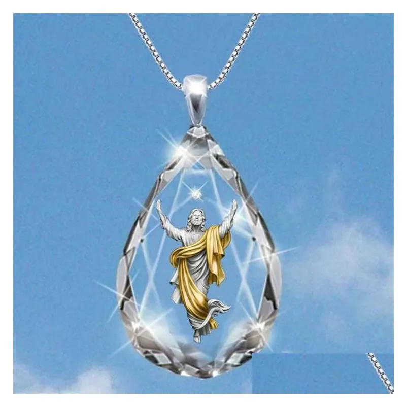 Pendant Necklaces 2021 Fashion Chic Gold Sier Two Tone Cross Relius Jesus Crystal Drop Necklace For Men Delivery Jewelry Pendants Dhuas