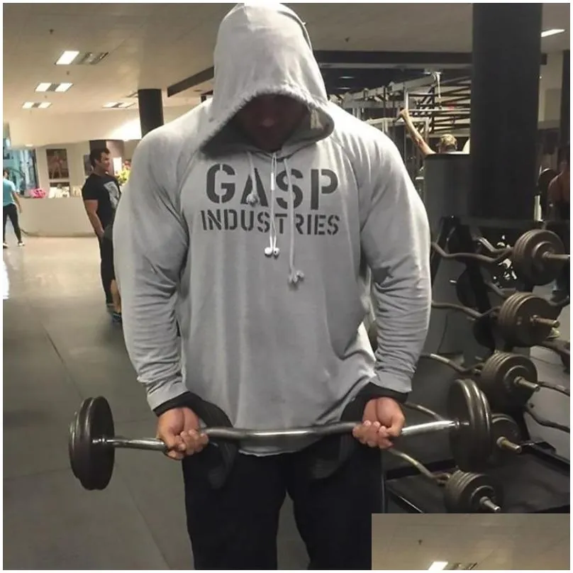 Men`S Hoodies & Sweatshirts Mens Running Long Sleeve Slim Fitness Tops Elastic Stretch Gym Bodybuilding Training Cotton Sweatshirt Sp Dhjxu