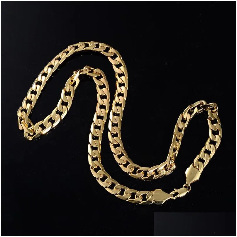 Chains Fashion Luxury Jewerly 18K Yellow Gold Cuban Chain 10Mm Width Necklace For Women And Men 60Cm 23.6Inch Drop Delivery Jewelry Ne Dhq6N