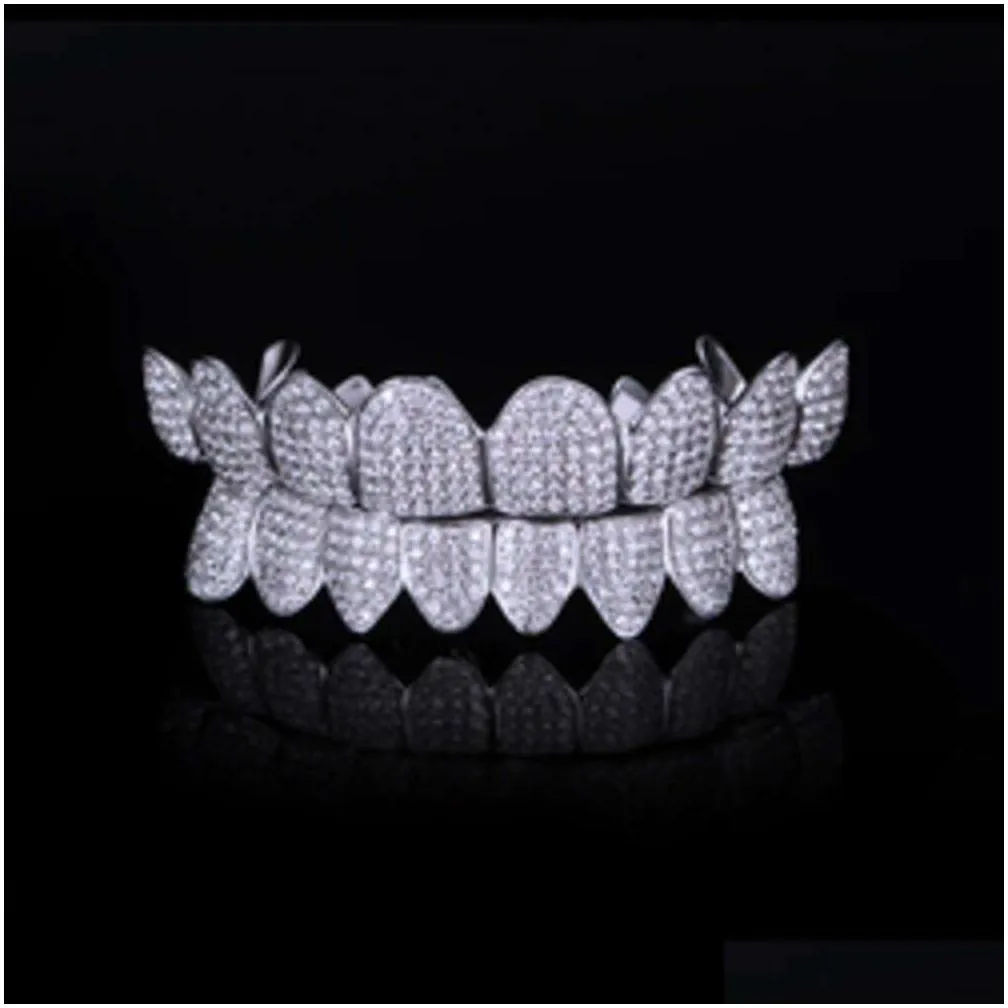 Custom Fashion Hip Hop Jewelry 925 Sterling Silver Iced Out Vvs Diamond Round Cut Honeycomb Moissanite Teeth Grillz for Mens