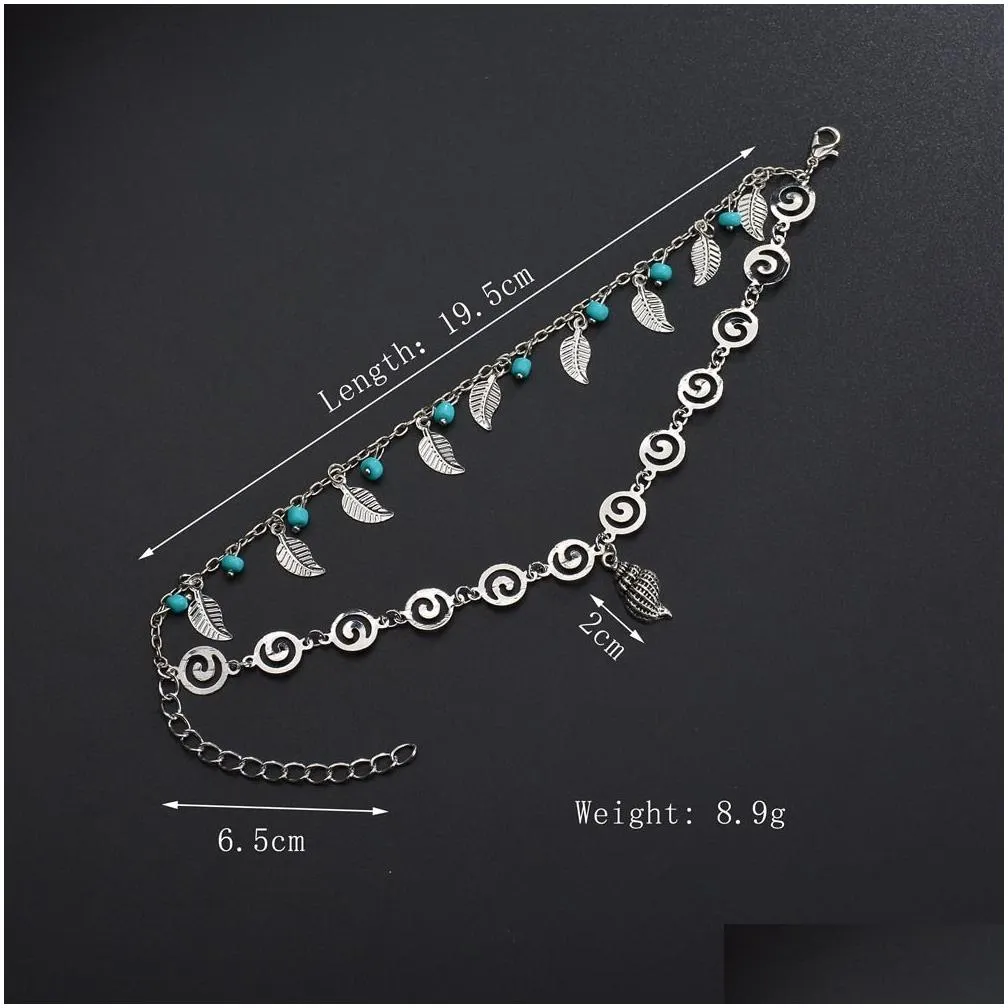 Anklets 2021 Fashion Beach Turtle Starfish Dangle Charms Anklet Double Layer Bracelet Bohemian Foot Chain Leg Jewelry Drop Delivery Dhfcn