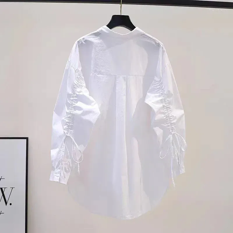 Women`s Blouses White Shirts 2023 Women Short Spring Summer High Waist Long Sleeve Shirt Casual Elegant Work Slim Fit Black Y2k Top