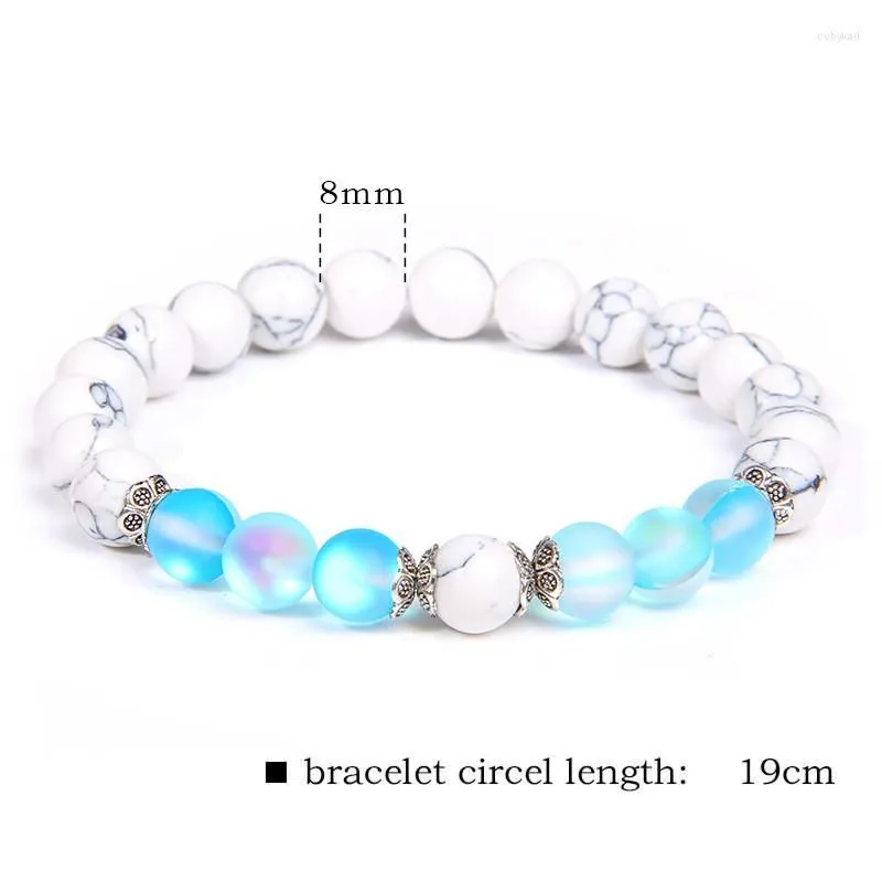 Strand Moonstone Stone Beads Bracelets For Women White Howlite Agates Bracelet Shiny Prayer Healing Couple Bangles Female Jewelry