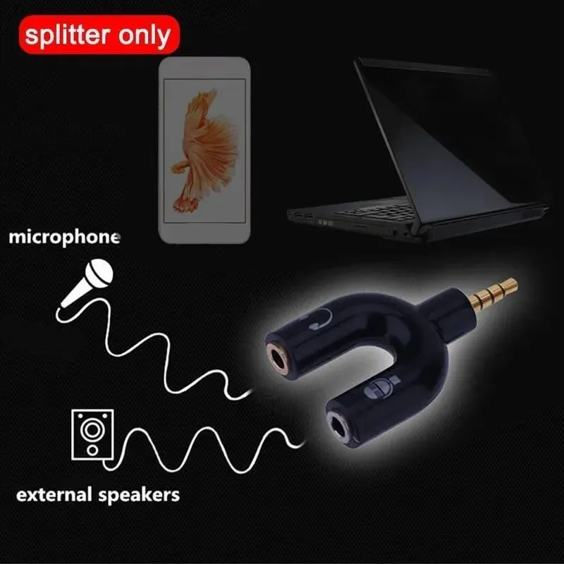 3.5mm Audio Signal Converter One Divided into Two U-Shaped Plug Microphone Karaoke Converter Mobile Phone Headphones Splitter