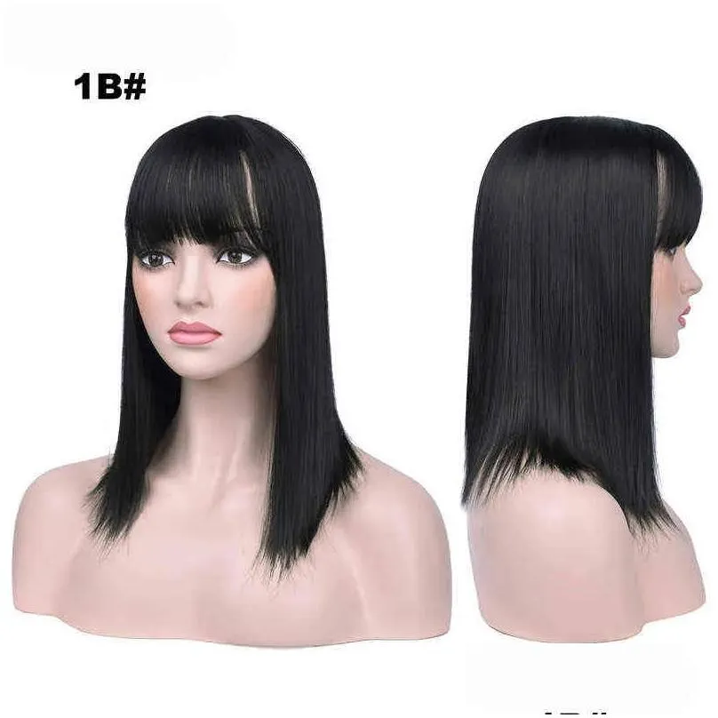 Women Ombre Hair Extension Clip with Bang Long Straight Synthetic Hair Piece High Temperature Fiber 2101084438585