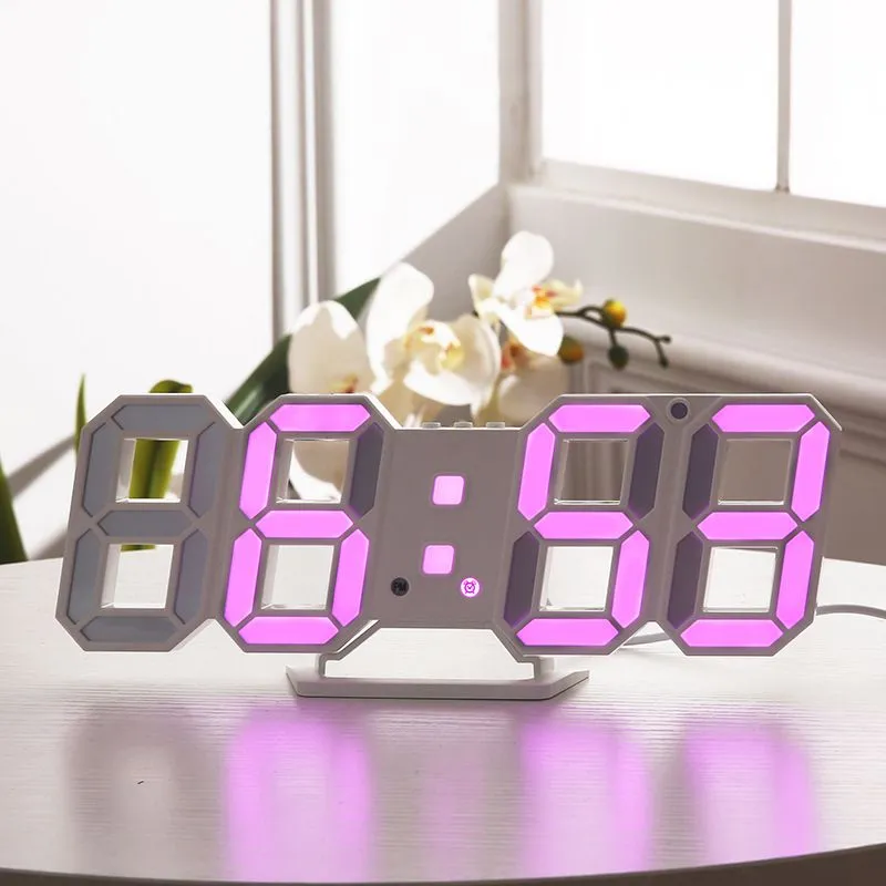 Modern Design 3D LED Wall Clock Digital Alarm Clocks Home Living Room Office Table Desk Night Clock Display