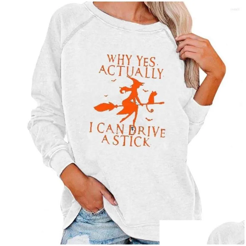 Women`S Hoodies & Sweatshirts Womens Letter Print Witch Cats Pattern Plover Sweatshirt Autumn Winter O-Neck Loose Fit Women Halloween Dhrcm