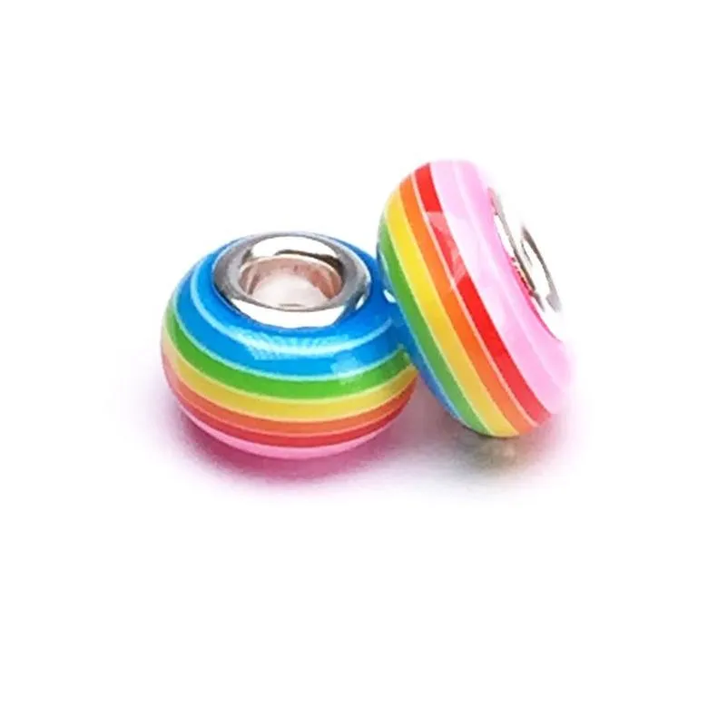Alloy 16 Colors Antique Rainbow Color Stripe Resin European Beads Tube Fit Women M Snake Chain Charms Big Hole Bead Bangle Bracelet D Dh9Cy