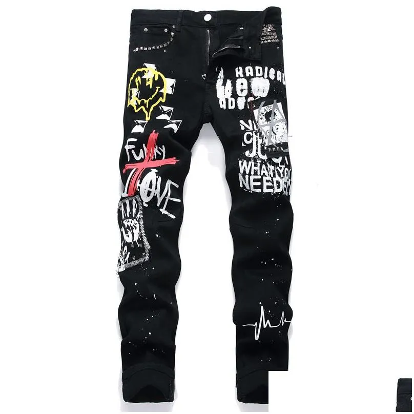 Men`s Vests Designer Men`s Jeans black rip jeans for mens pants slim denim man embroidery work rock revival jeans womens skinny motorcycle