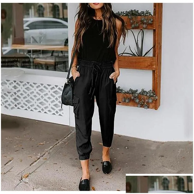 Women`S Pants & Capris Womens Solid Color Loose Slacks Pocket Dstring Leggings Pencil Spring Summer Casual Trousers Drop Delivery App Dhqfr