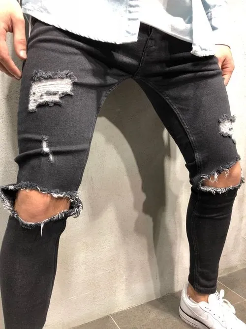 Men Clothing New Pants Destroyed Mens Slim Denim Straight Biker Skinny Jeans Men Ripped Jeans New