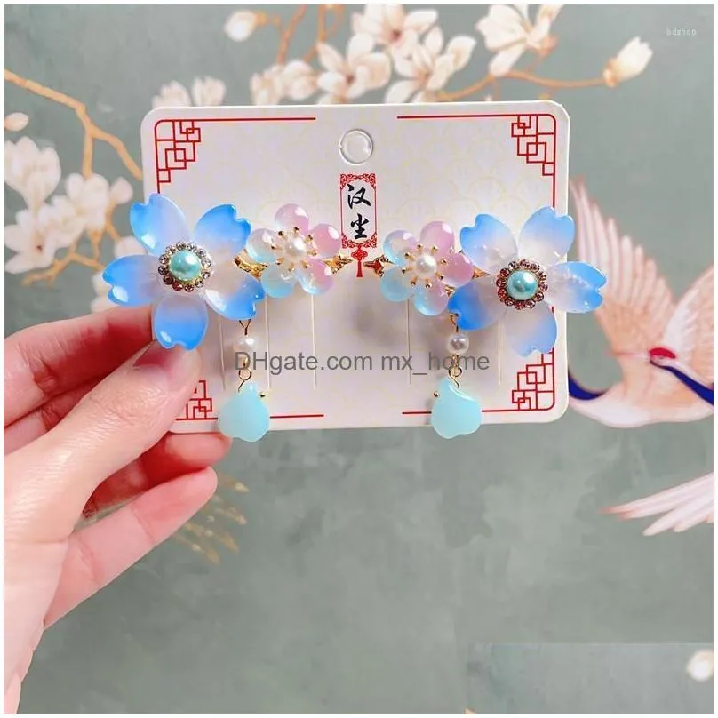 Hair Accessories 2Pcs Princess Chinese Style Tassels Pear Blossom Lovely Girls Hairpins Children Headwear Clips Barrettes Drop Deliv Dhd0J