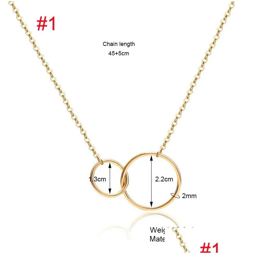 Pendant Necklaces Isang New Casual Double Circle Designer Necklace Sier Gold Chain Women Initial Eternity Interlocking Hoop Infinity D Dhvpc