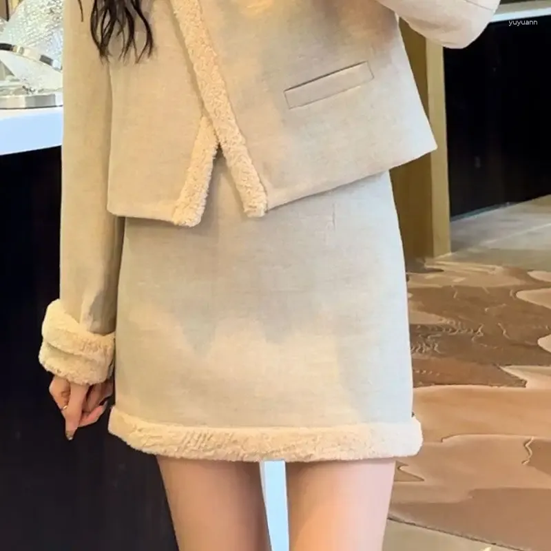 Two Piece Dress Korean Style Small Fragrance Wind Design Suit For Women Autumn And Winter Thickened Stylish Jacket High-Waisted Skirt