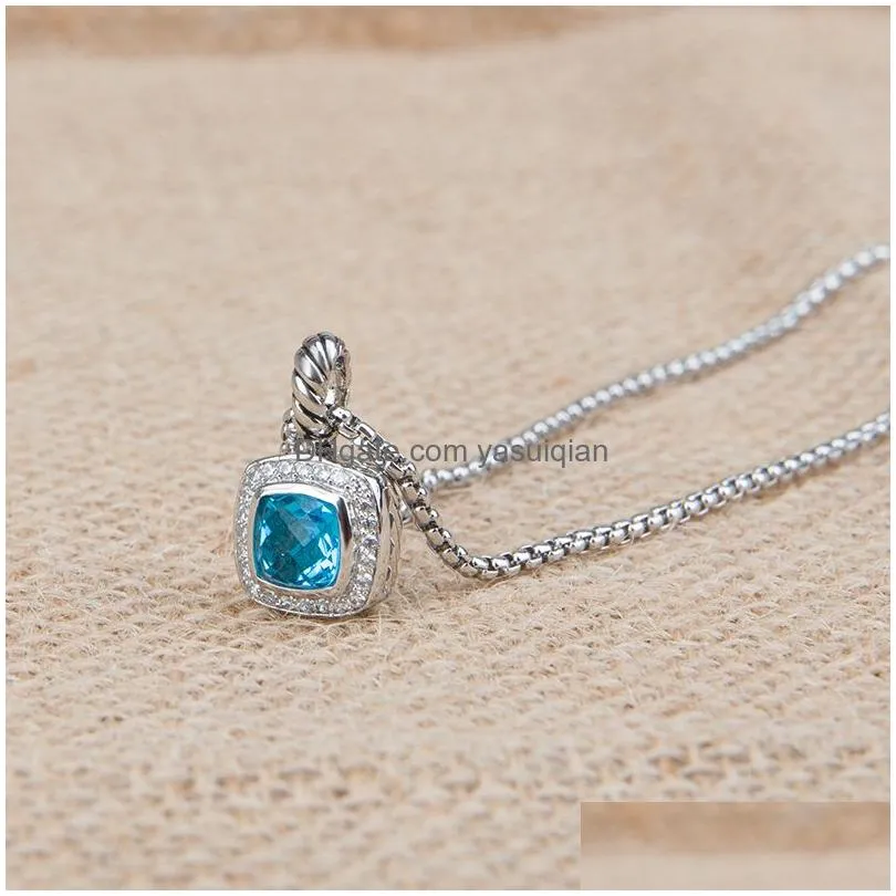 Pendant Necklaces Necklace Men Women Designer Blue Topaz Petite Vintage Hip Hop Chain Pendants Charm Crystal Jewelry Drop Delivery Dhygh