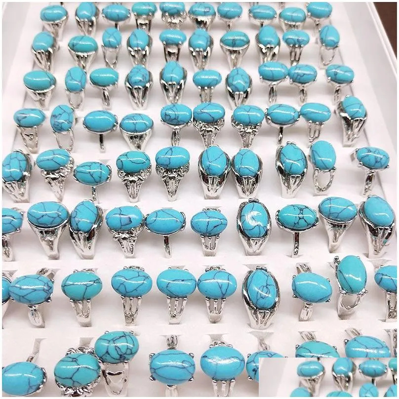 Band Rings Selling Ruby Turquoise Gemstone Ring Men Womens 925 Sier Fashion Jewelry Mix Size Wholesale Drop Delivery Dhg1N