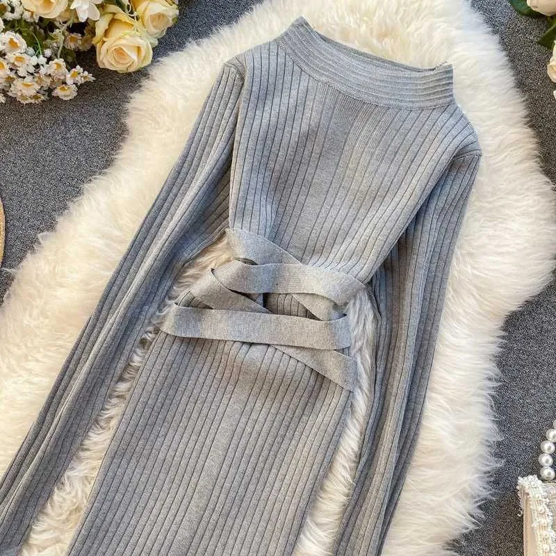 Aibeautyer 2020 Slim Bandage Midi Pencil Dresses Autumn Winter Bodycon Knitted Sweater Party Women Club Knee Length Dress1