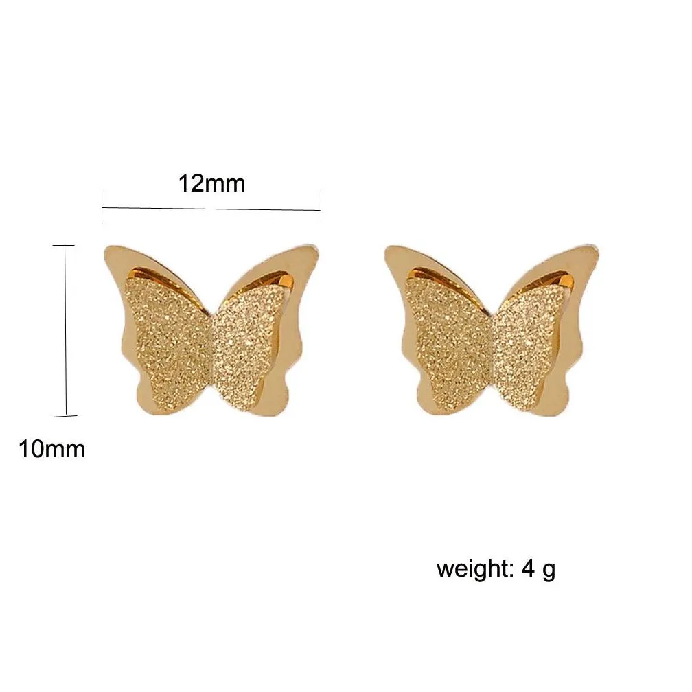 Stud European American Fashion Gold 3D Butterfly Titanium Earring Luxury Designer Stainless Steel Matte Finish Animal Drop Delivery J Dhriu