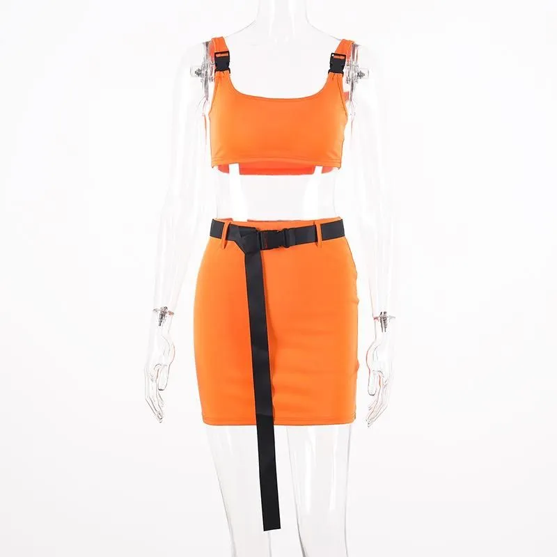 Two Piece Dress Summer Women Neon Pieces Set Skirt Bandage Crop Top And Tracksuit Outfits Streetwear 2 Festival Clothes