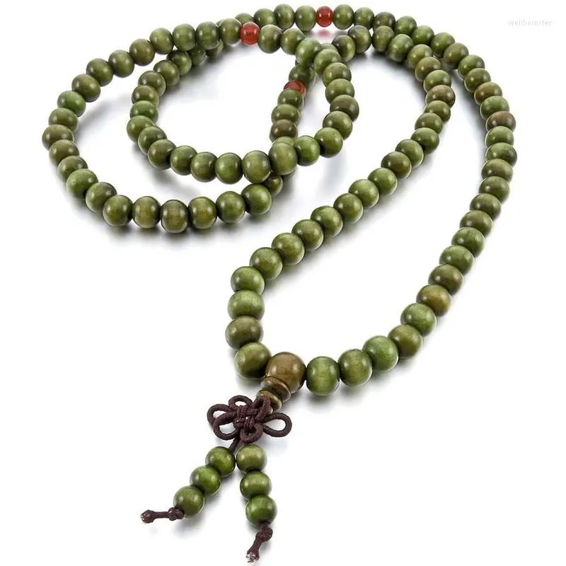 Strand 8Mm Wood Necklace Tibetan Green Sandal 108Pcs Bead With 108 Sandalwood Buddhist Prayer Mala Bracelet